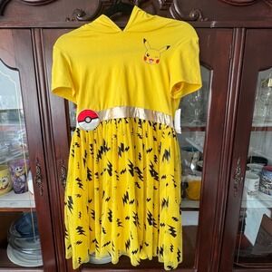 Pokemon Pikachu Girls XL 14 Hooded Tutu Dress Yellow Short Sleeve NWT